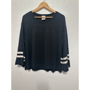 Freeloader Black Long Sleeve T-Shirt Athletic Stripe Cuff Casual Women's Size S